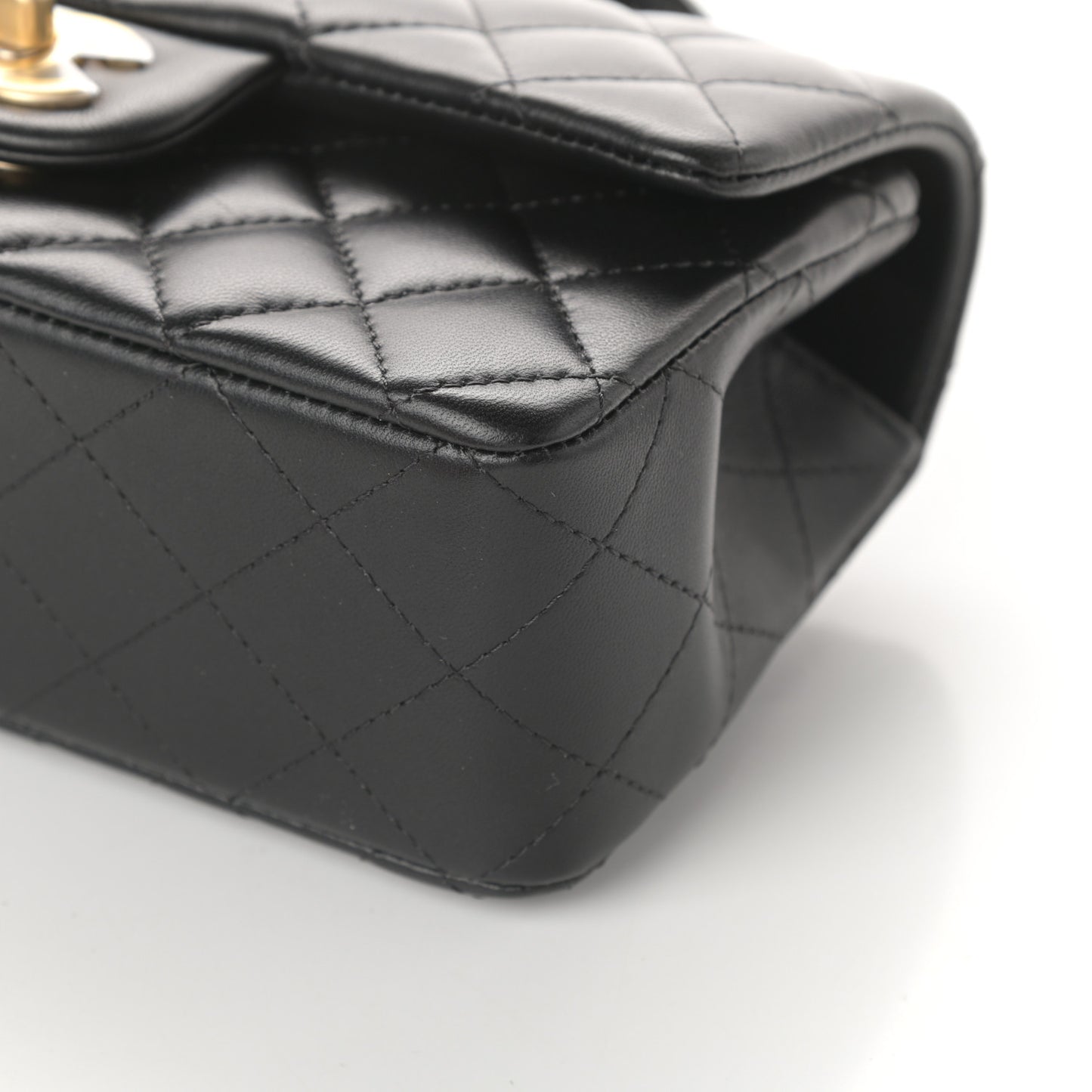Lambskin Quilted Mini Top Handle Rectangular Flap Black