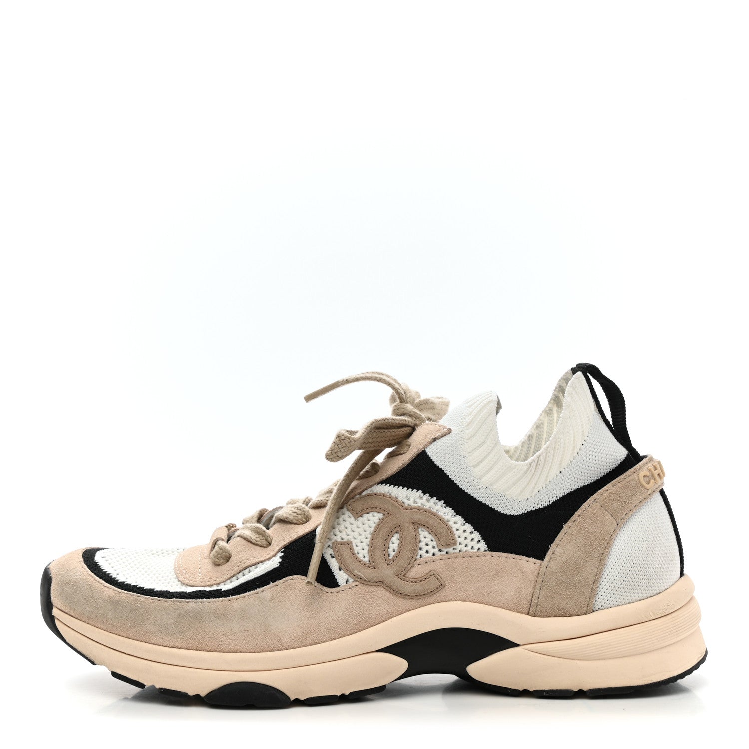 Chanel Mesh Suede Fabric Womens CC Sneakers 41 White Ivory Light Beige 1 of 9