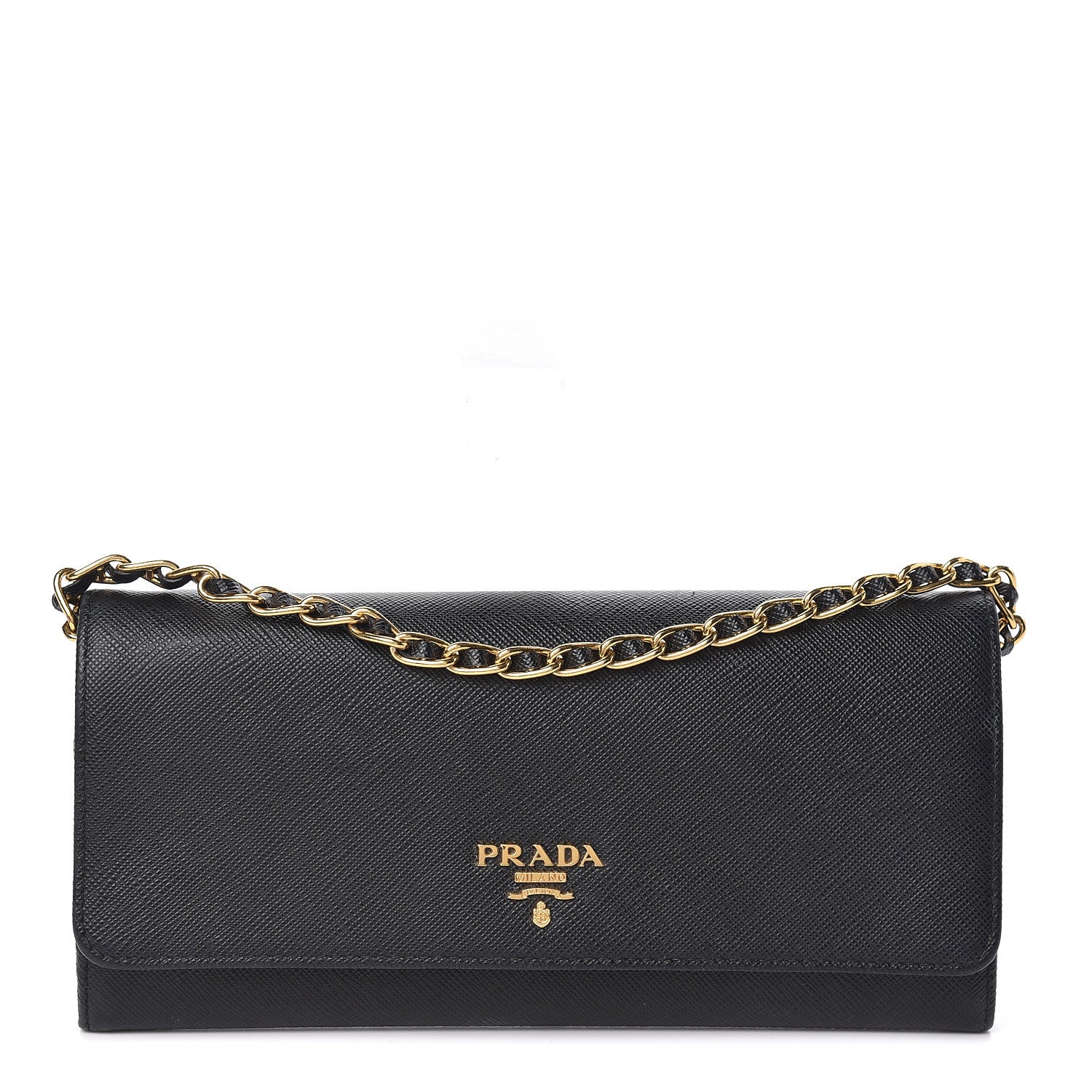 Prada Saffiano Metal Oro Chain Wallet Black 1 of 8