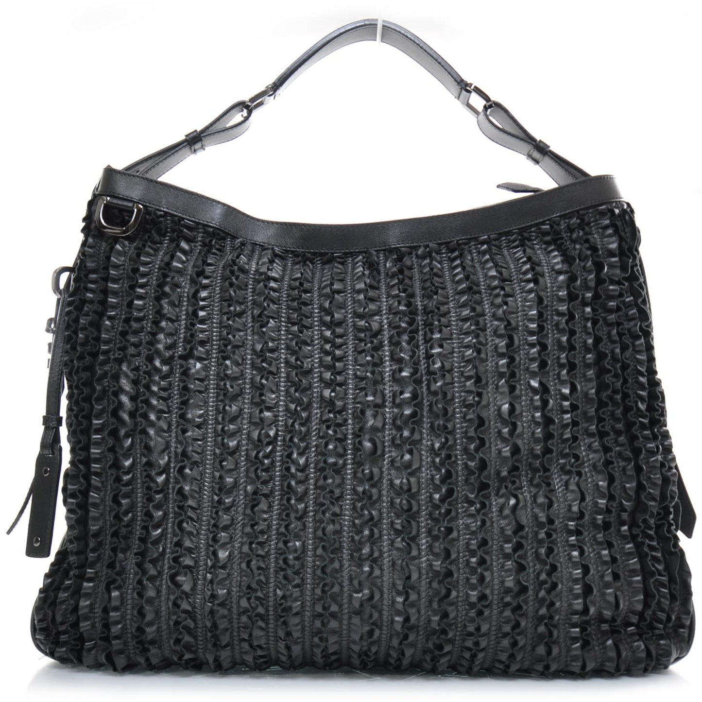 Leather Ruched Ribbon Tote Black