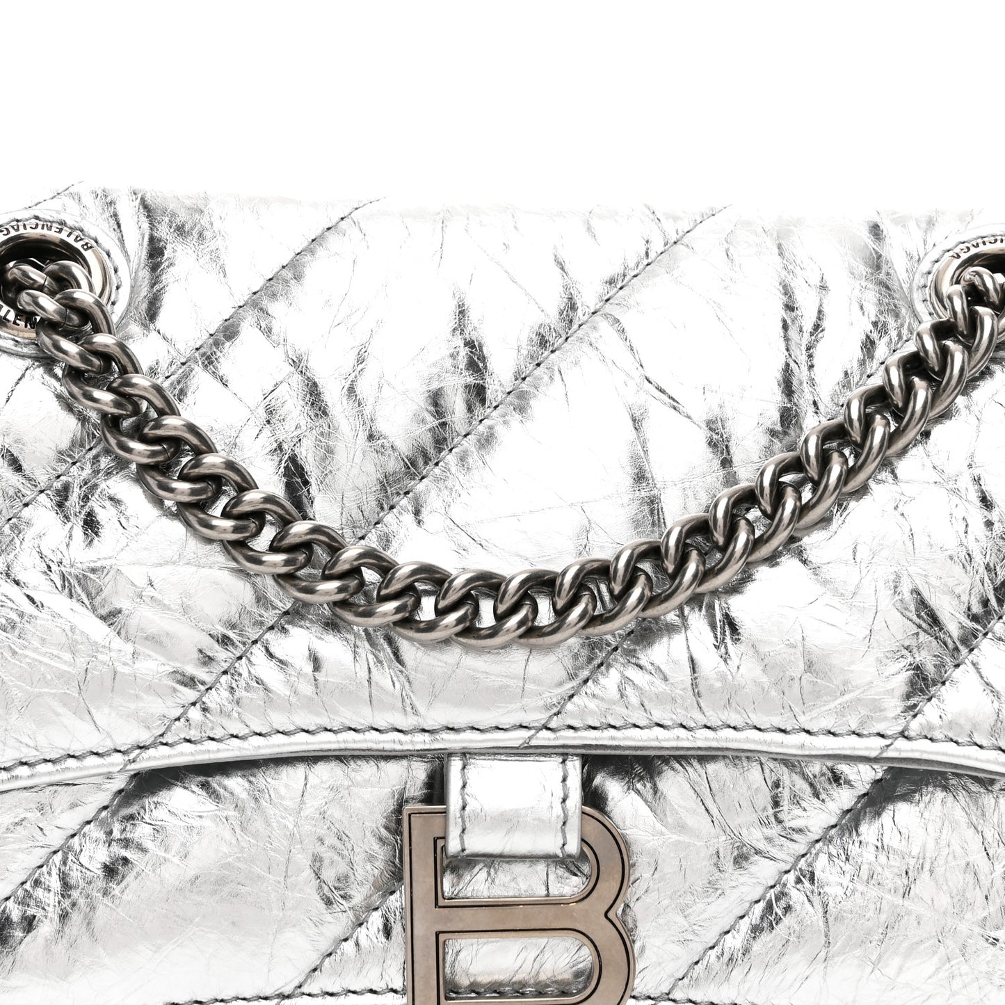 Crushed Calfskin Quilted Small Crush Chain Bag Silver