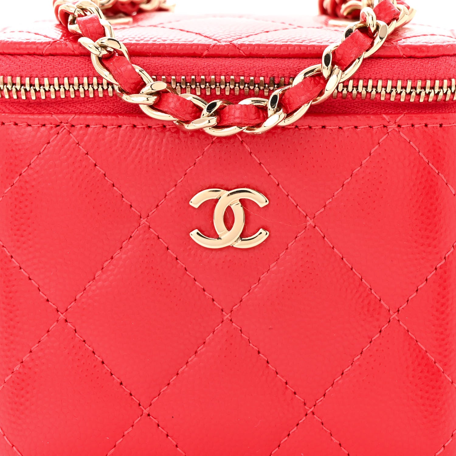 Chanel Caviar Quilted Mini Vanity Case With Chain Red 8 of 12