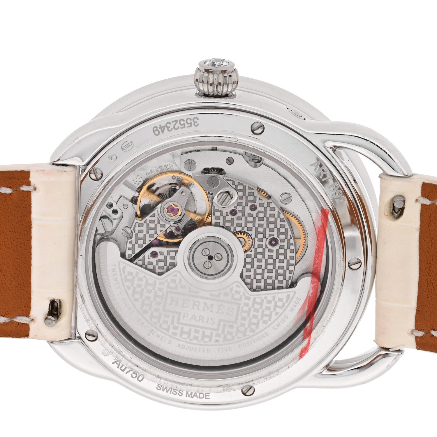 Hermes 18K White Gold Alligator Diamond Bezel Mother of Pearl 38mm Arceau Petite Lune Dans Les Nuages Automatic Watch Blanc 4 of 5