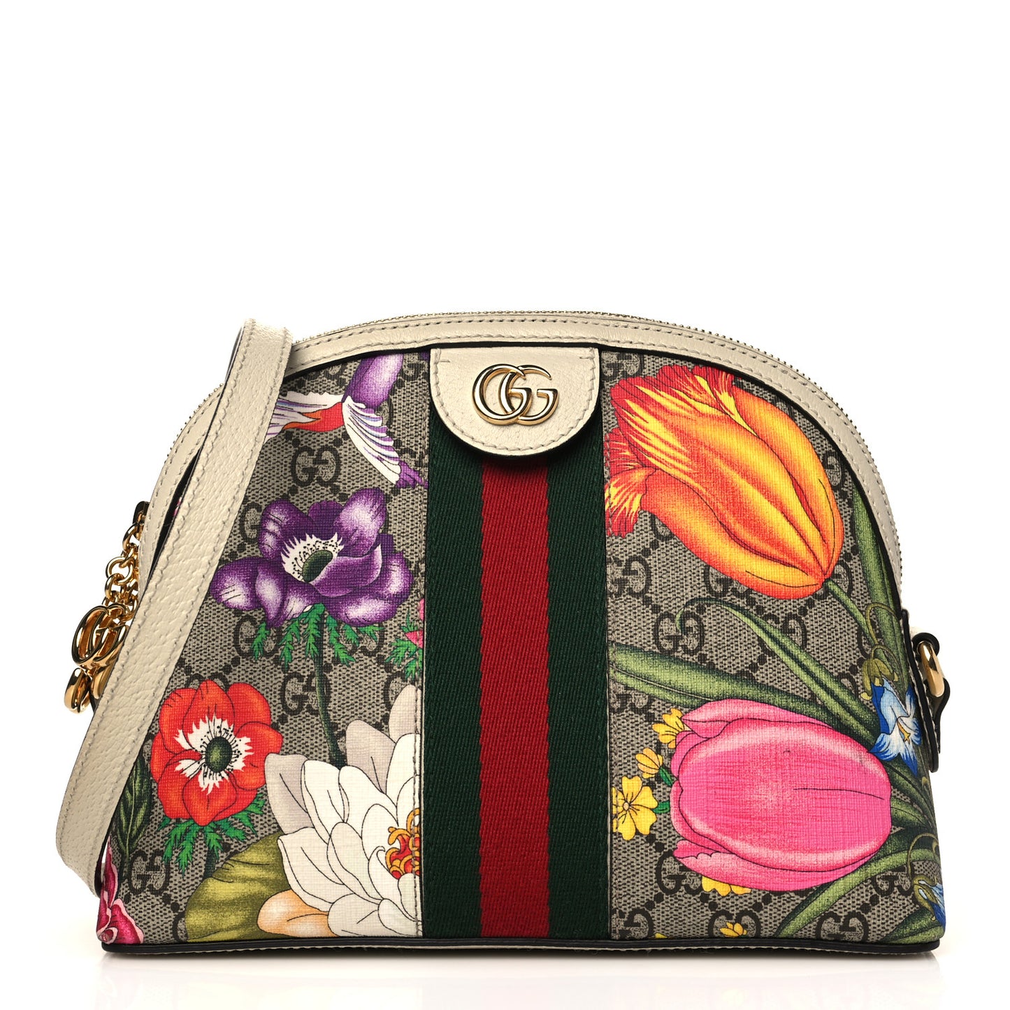 GG Supreme Monogram Flora Web GG Small Ophidia Dome Shoulder Bag White