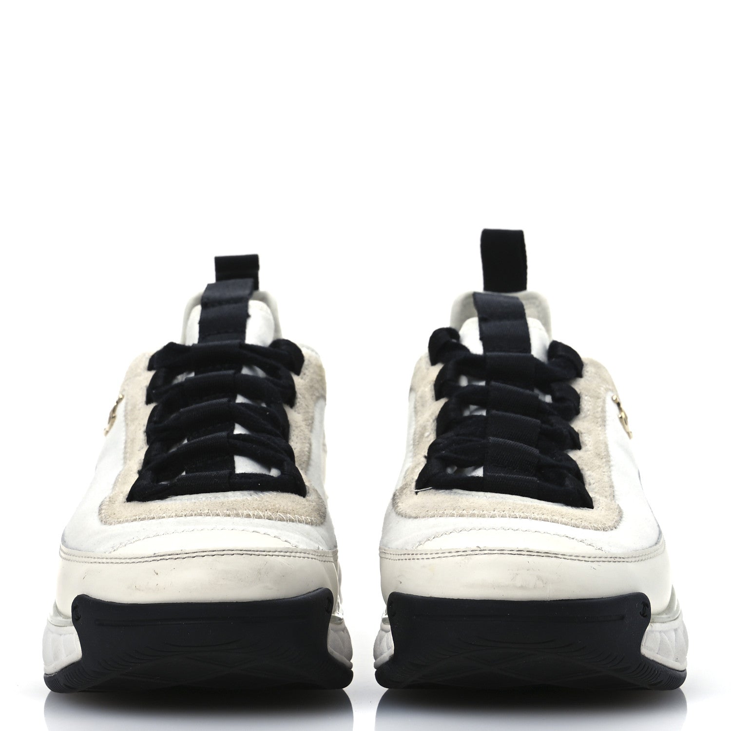 Chanel Velvet Calfskin Mixed Fibers CC Sneakers 37 Ivory Black 3 of 14