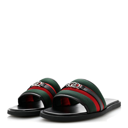 Gucci Nylon Calfskin Web Interlocking G Maverik Slide Sandals 12 Black Green Red 4 of 9