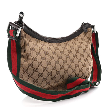 Gucci Monogram Web Medium Half Moon Hobo Dark Brown 3 of 11