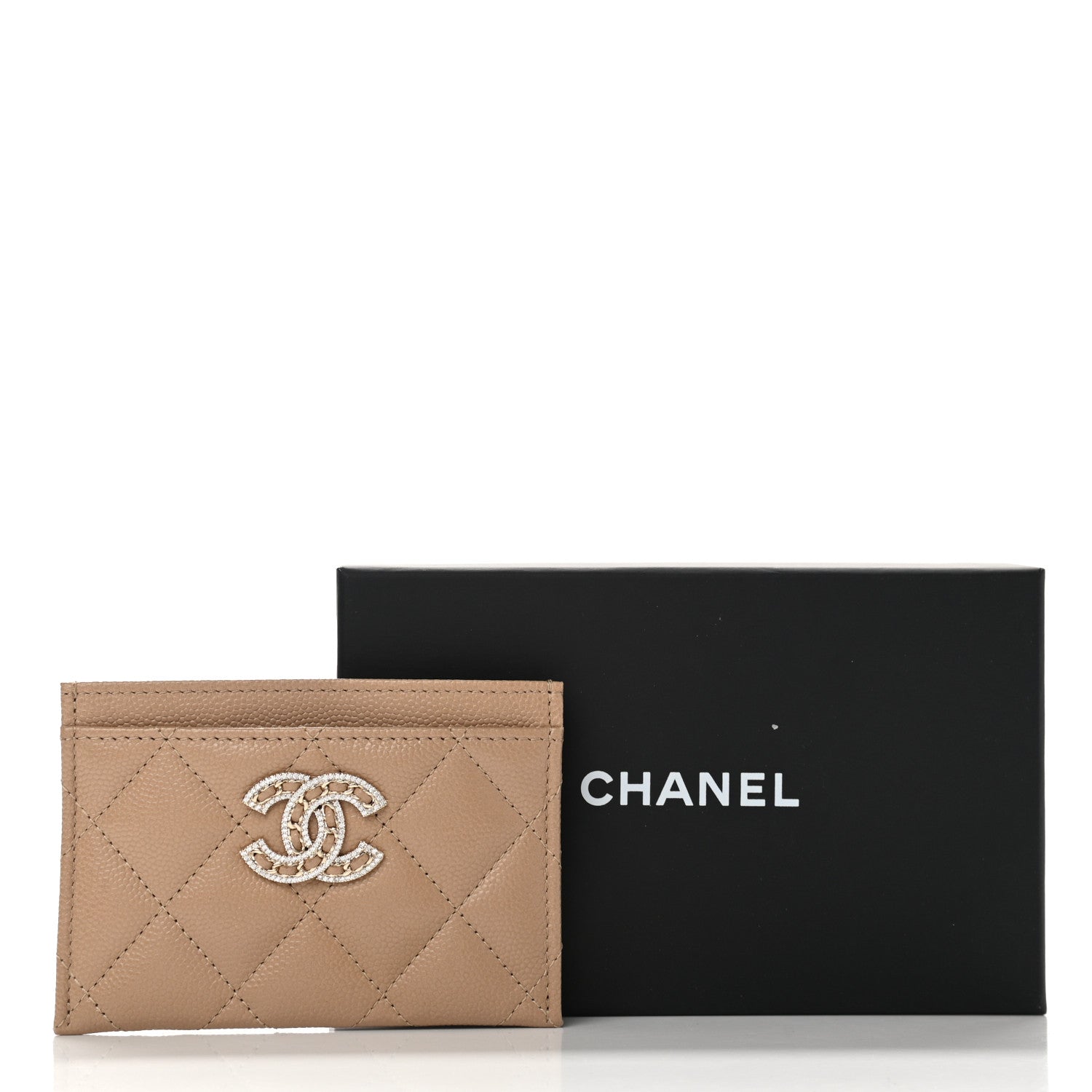 Chanel Caviar Quilted Crystal Card Holder Beige 9 of 9