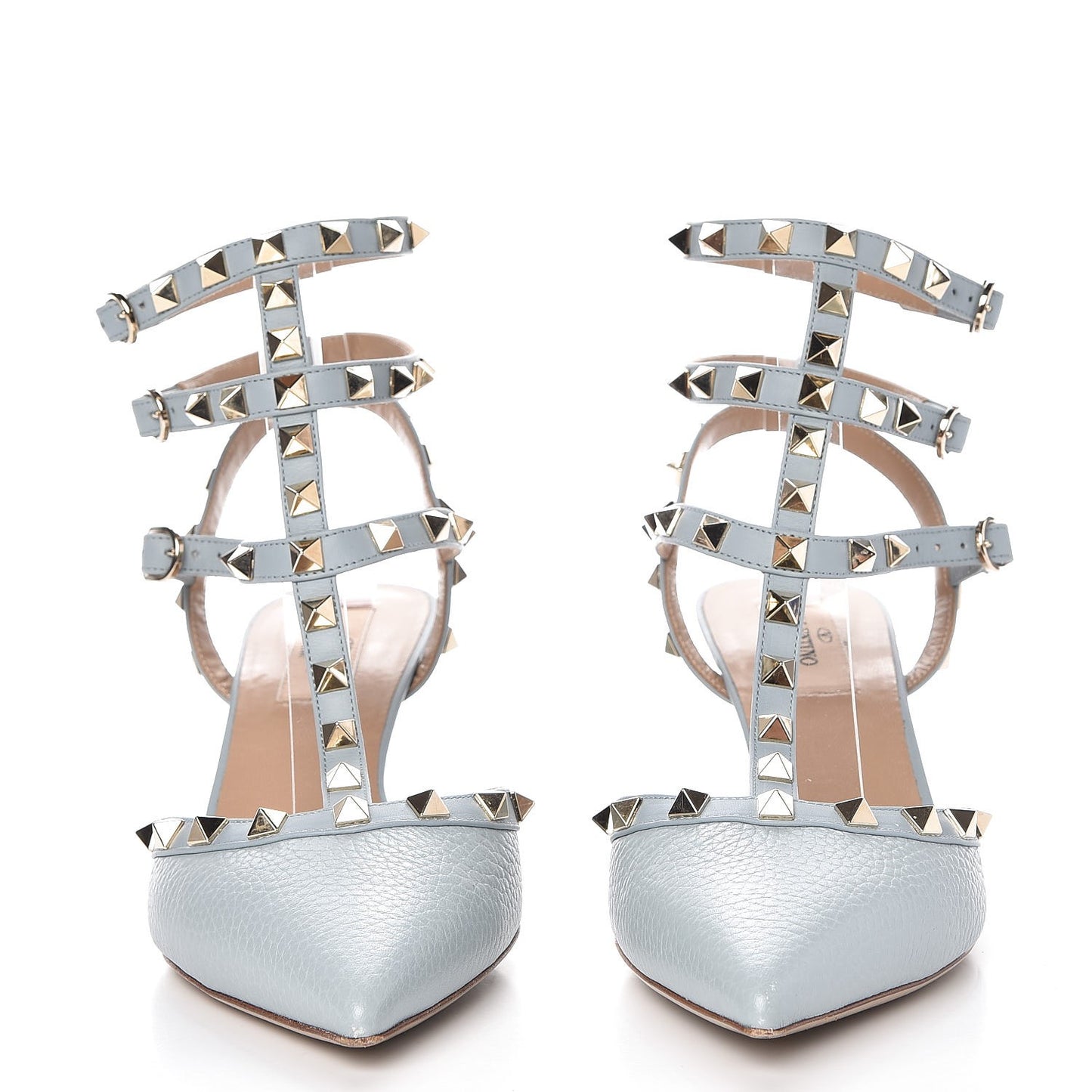 Pebbled Calfskin Rockstud Ankle Strap 65mm Pumps 38.5 Sky Sorbet