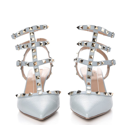 Valentino Garavani Pebbled Calfskin Rockstud Ankle Strap 65mm Pumps 38.5 Sky Sorbet 2 of 16