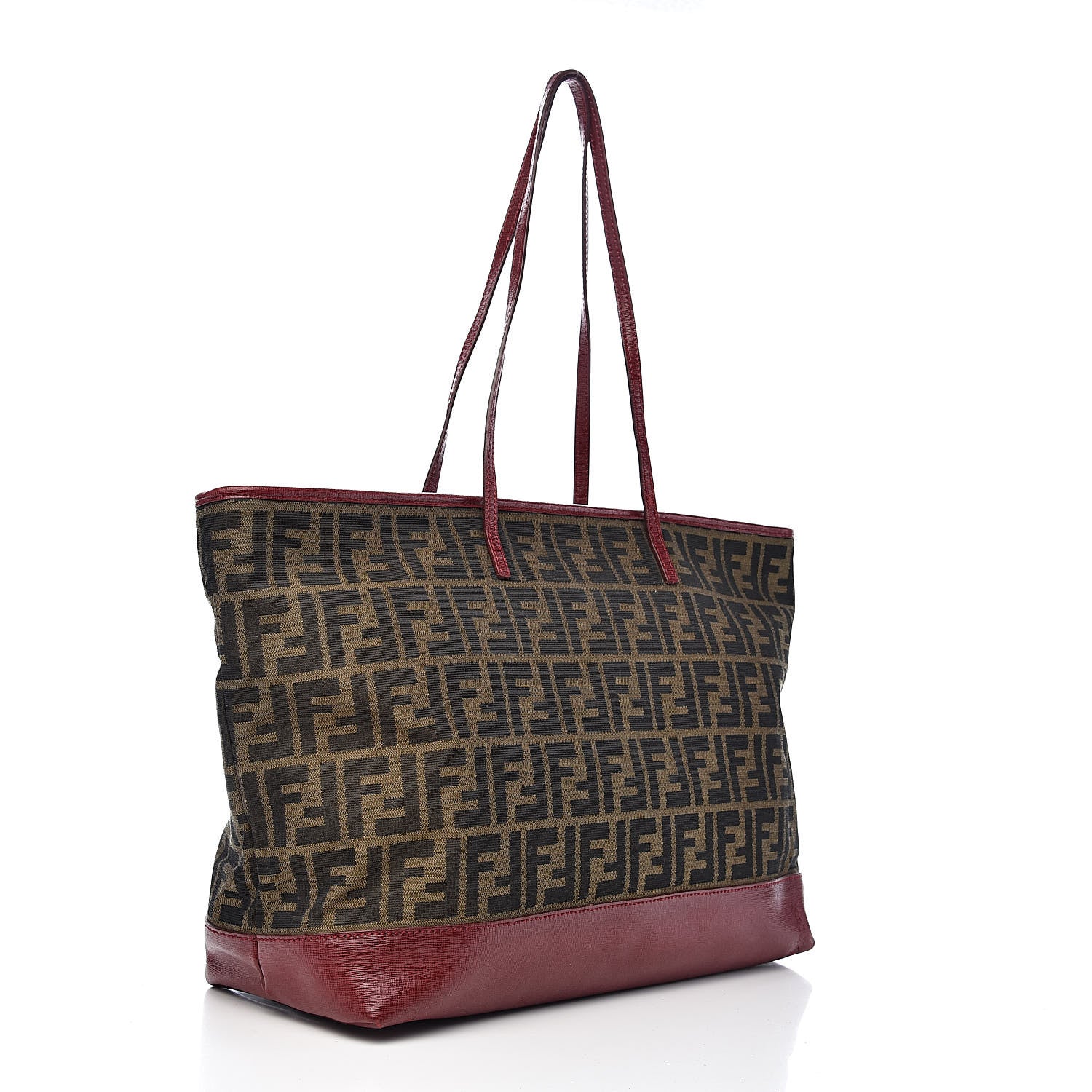 Fendi Zucca Vitello Elite Medium Roll Tote Tobacco Rosso Scuro 3 of 13
