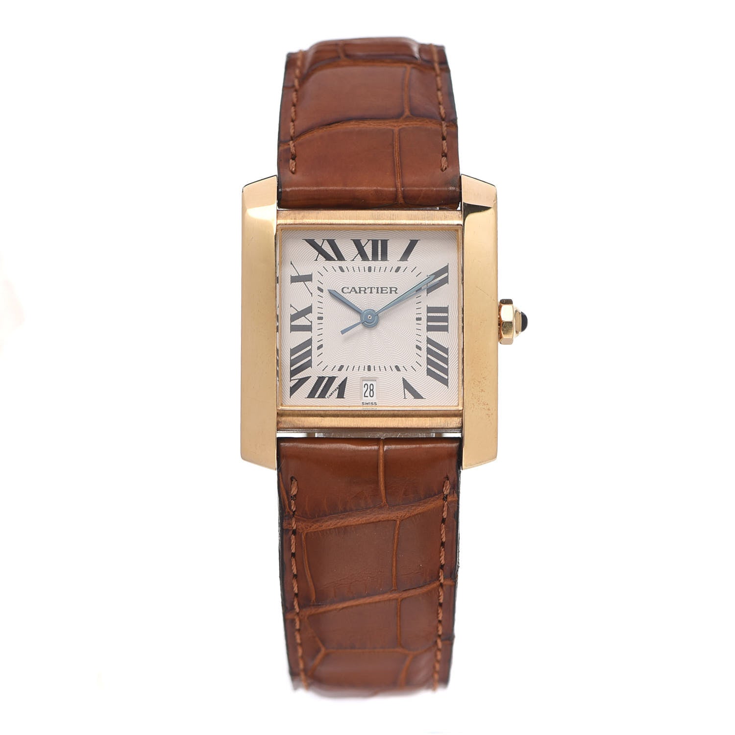 Cartier 18K Yellow Gold Alligator 28mm Tank Francaise Automatic Watch Brown 1 of 6