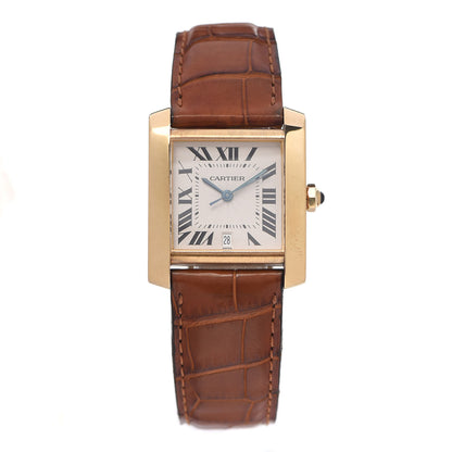 Cartier 18K Yellow Gold Alligator 28mm Tank Francaise Automatic Watch Brown 1 of 6