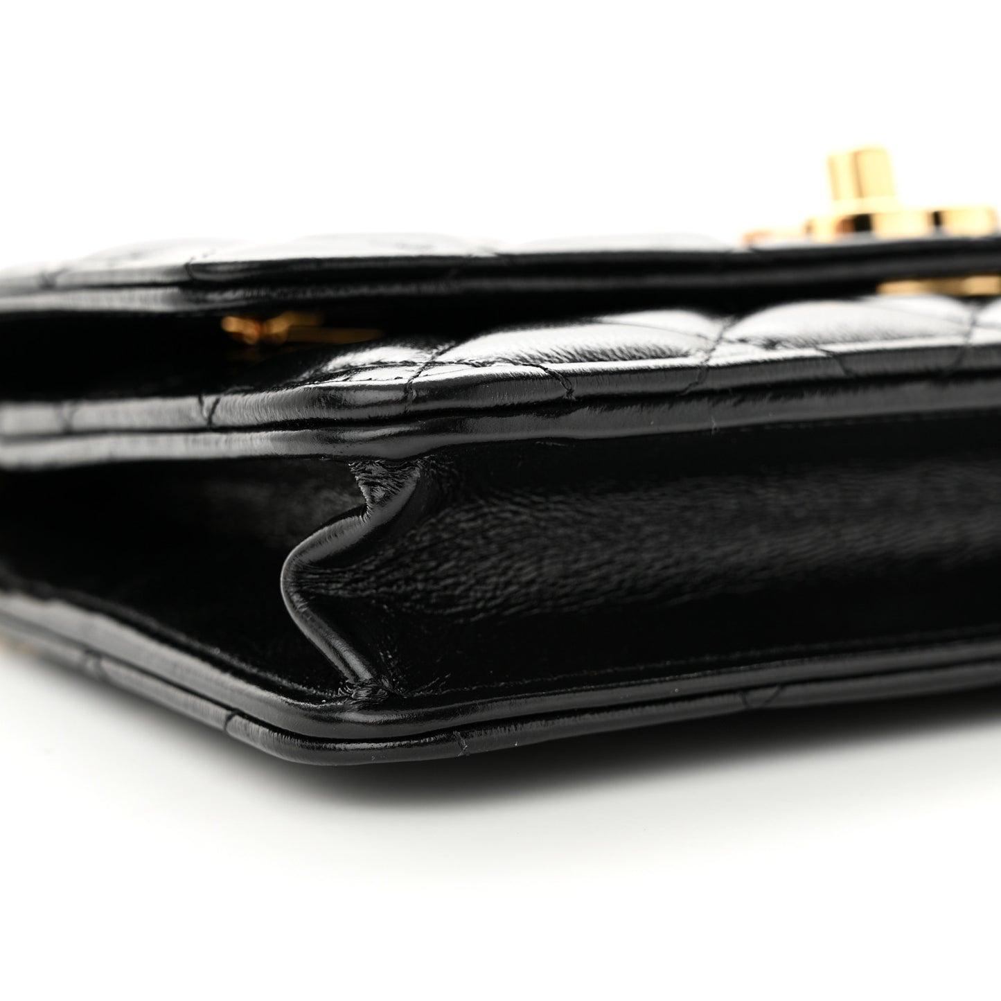 Shiny Lambskin Quilted Golden Links Wallet On Chain WOC Black