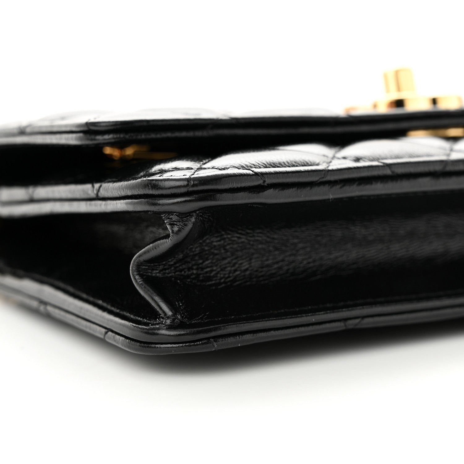 Chanel Shiny Lambskin Quilted Golden Links Wallet On Chain WOC Black 10 of 12