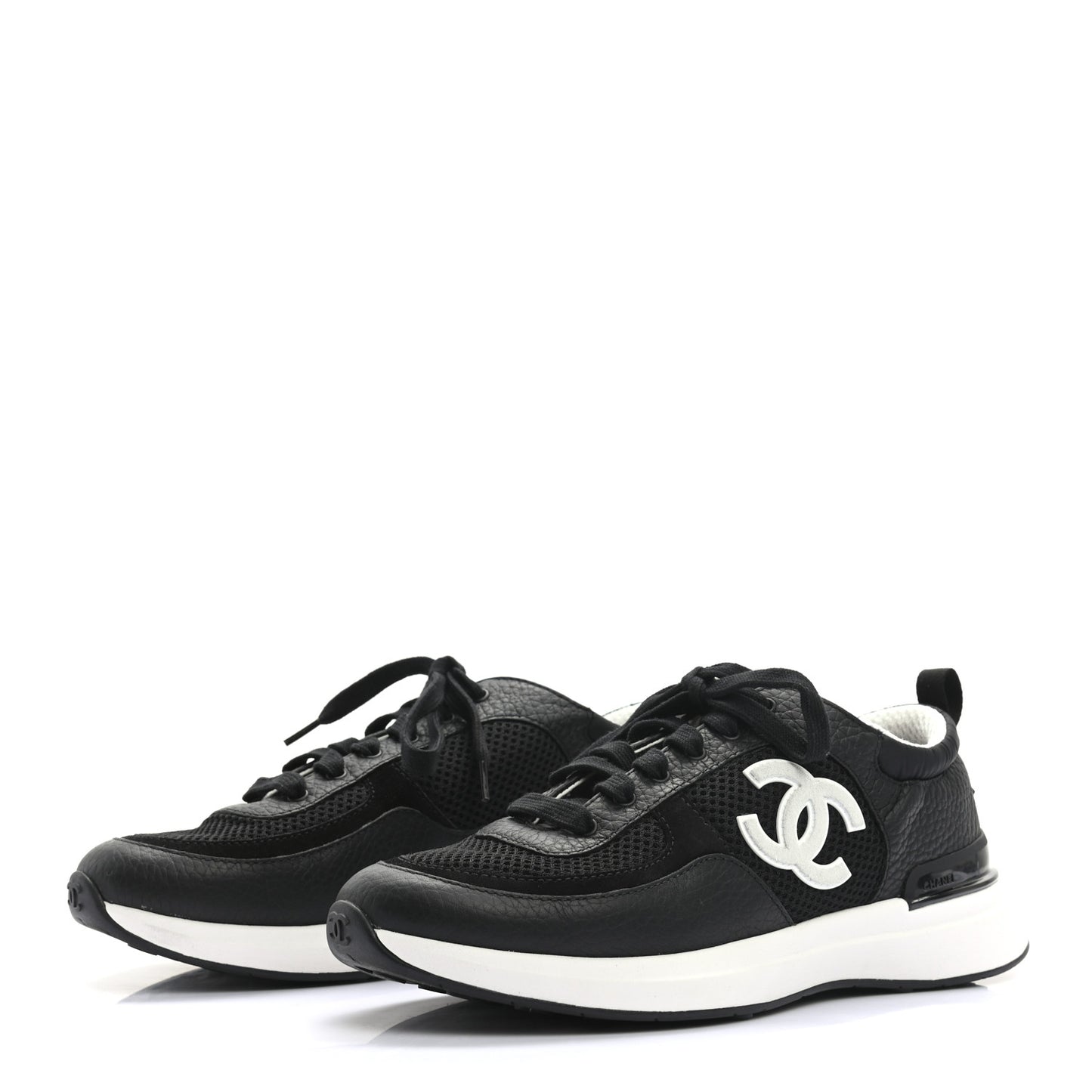 Calfskin Mesh Lycra Suede Womens Logo Sneakers 38.5 Black