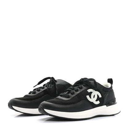 Chanel Calfskin Mesh Lycra Suede Womens Logo Sneakers 38.5 Black 3 of 7