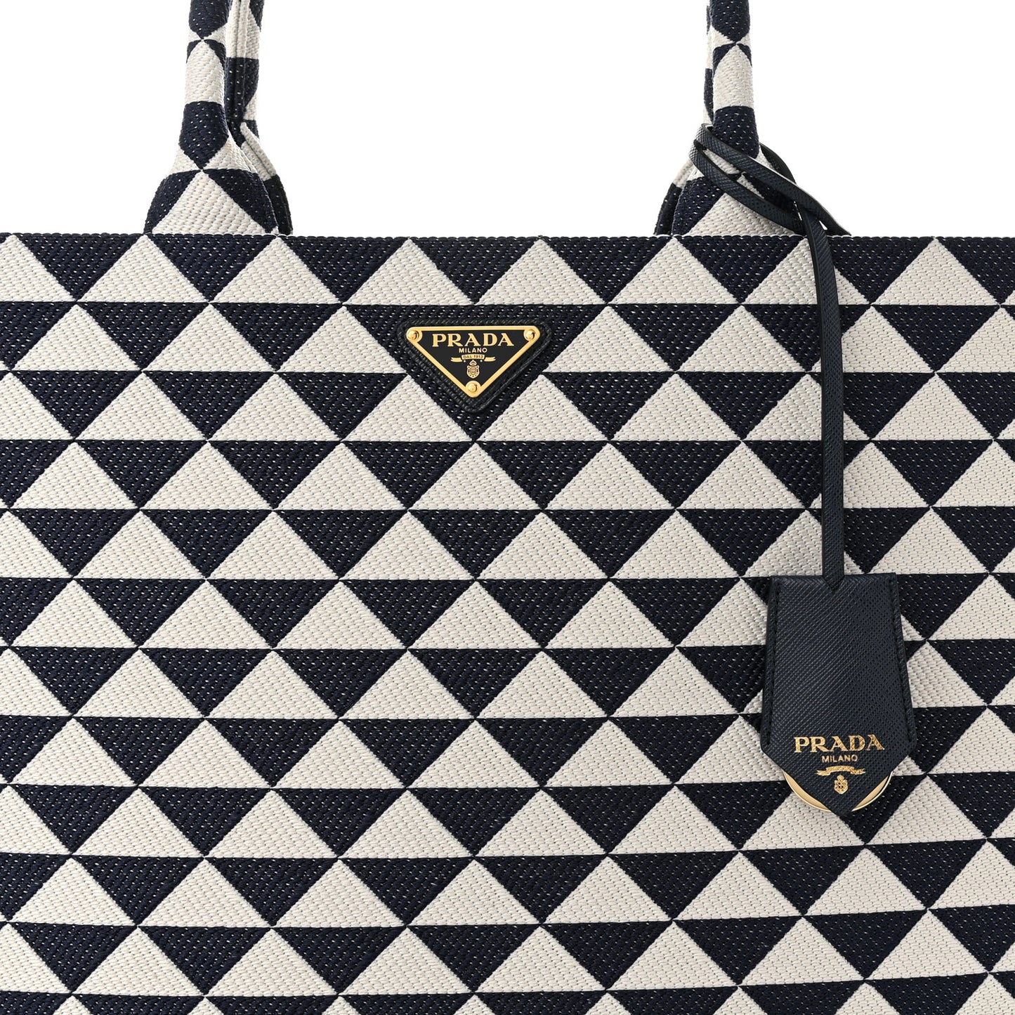 Jacquard Saffiano Triangolo Symbole Embroidered Large Tote Baltico Talco