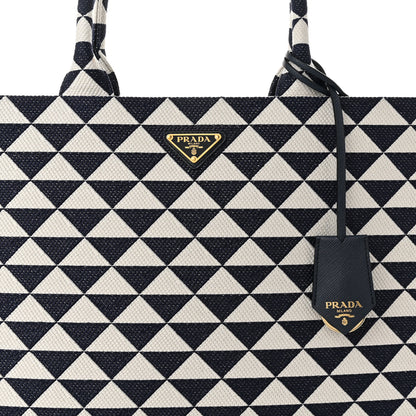 Prada Jacquard Saffiano Triangolo Symbole Embroidered Large Tote Baltico Talco 7 of 9