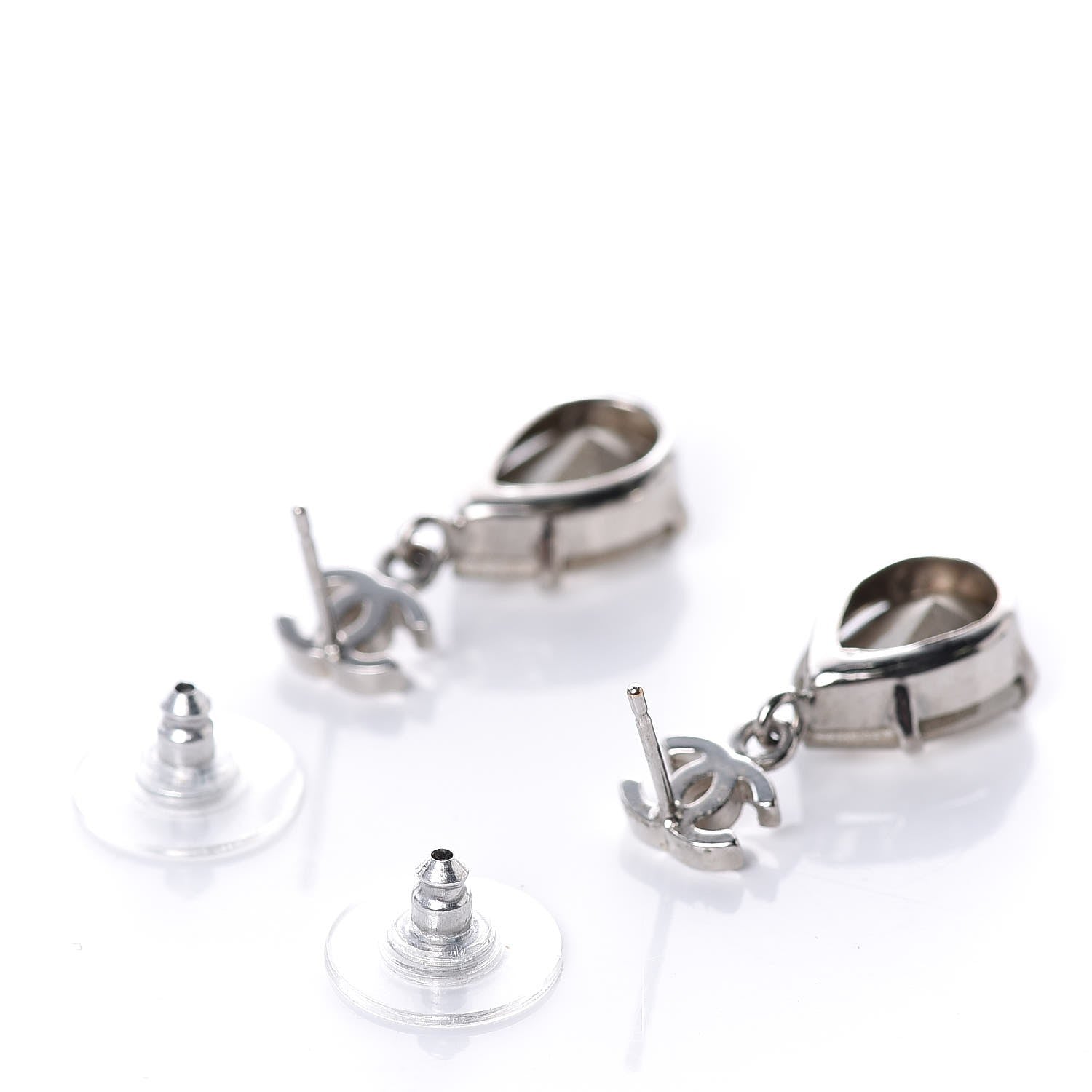 Chanel CC Crystal Teardrop Dangle Earrings Silver 3 of 4