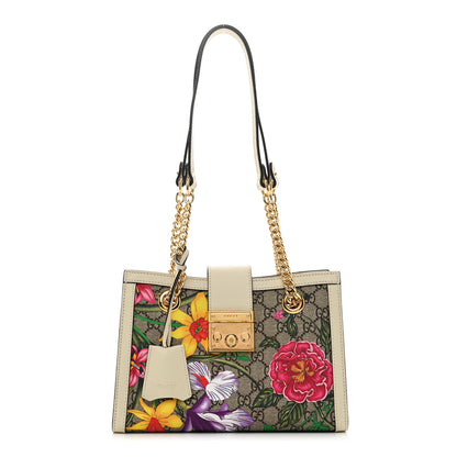 Gucci GG Supreme Monogram Flora Textured Calfskin Small Padlock Tote Beige Ebony Multicolor Mystic White 1 of 11