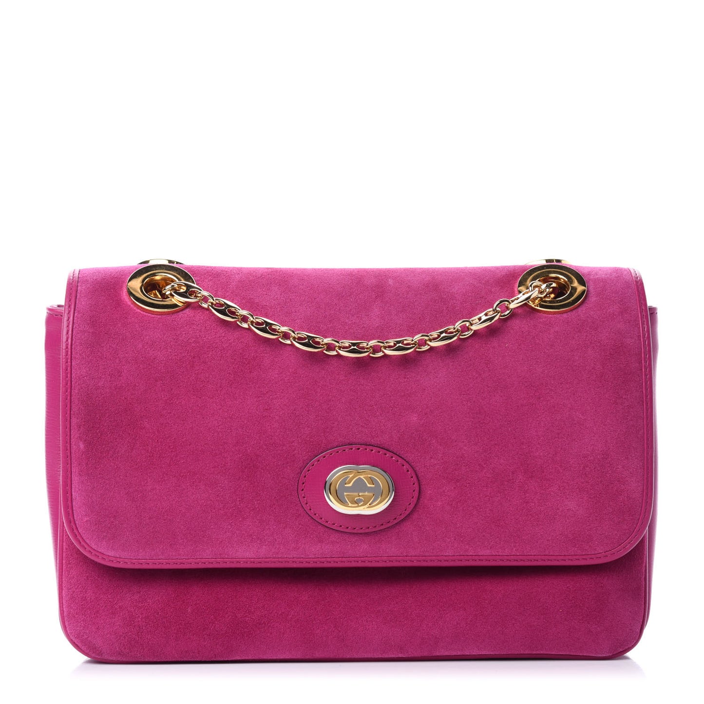 Suede Azalea Calfskin Small Marina Chain Shoulder Bag Fucsia