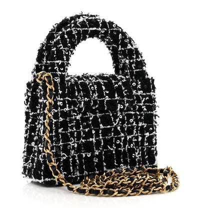 Chanel Tweed Quilted Mini Nano Kelly Shopper Black White 3 of 11