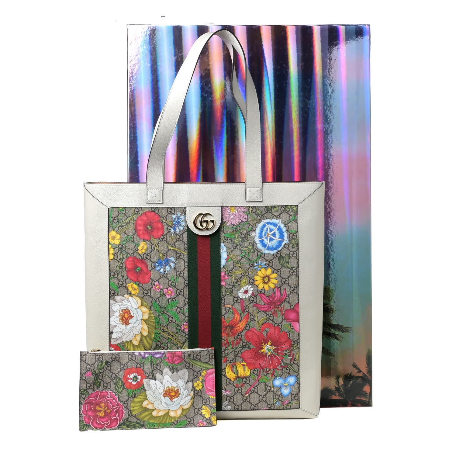 Gucci GG Supreme Monogram Flora Web Ophidia Vertical Shopping Tote White 11 of 11