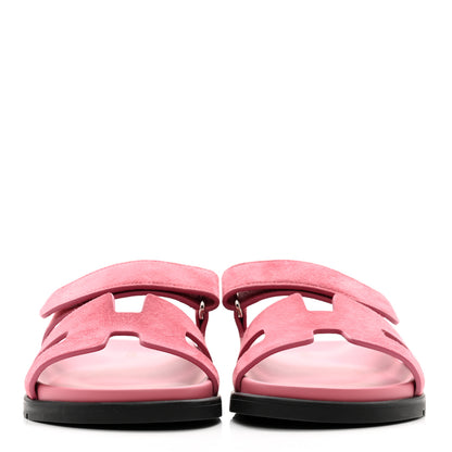 Hermes Suede Goatskin Womens Chypre Sandals 37 Rose Aphrodite 2 of 9