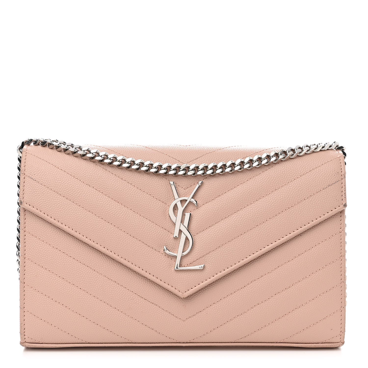 Saint Laurent Grain De Poudre Matelasse Chevron Cassandre Chain Wallet Pale Pink 1 of 13