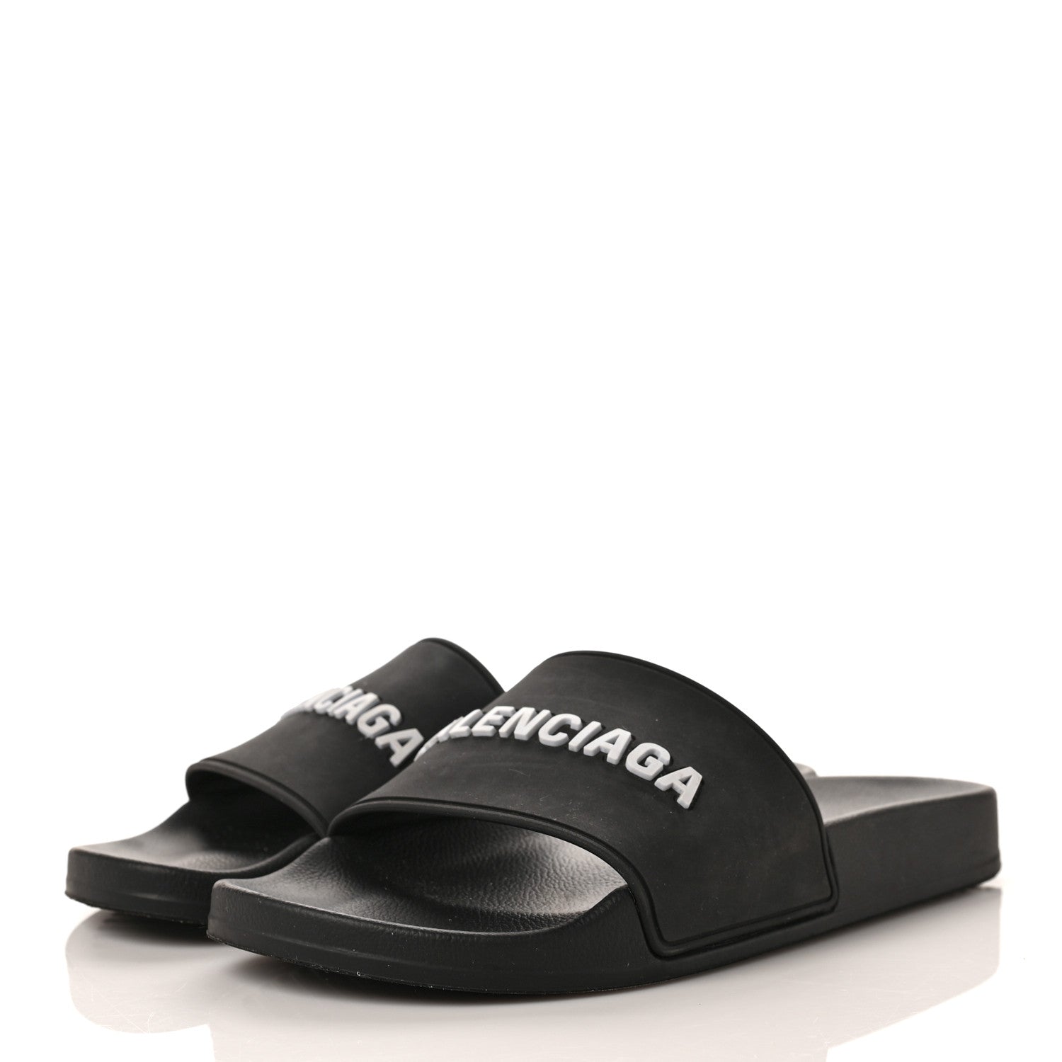 Balenciaga Rubber Womens Logo Pool Slide Sandals 39 Black White 3 of 6