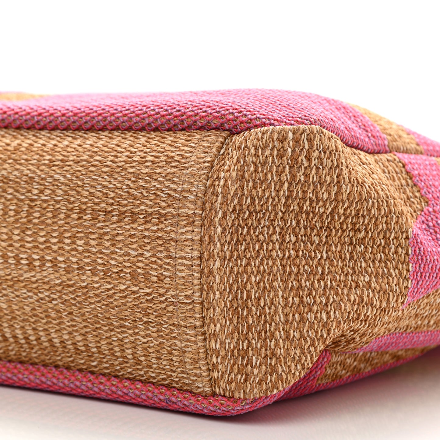 Woven Straw Raffia Logo Tote Pink Beige