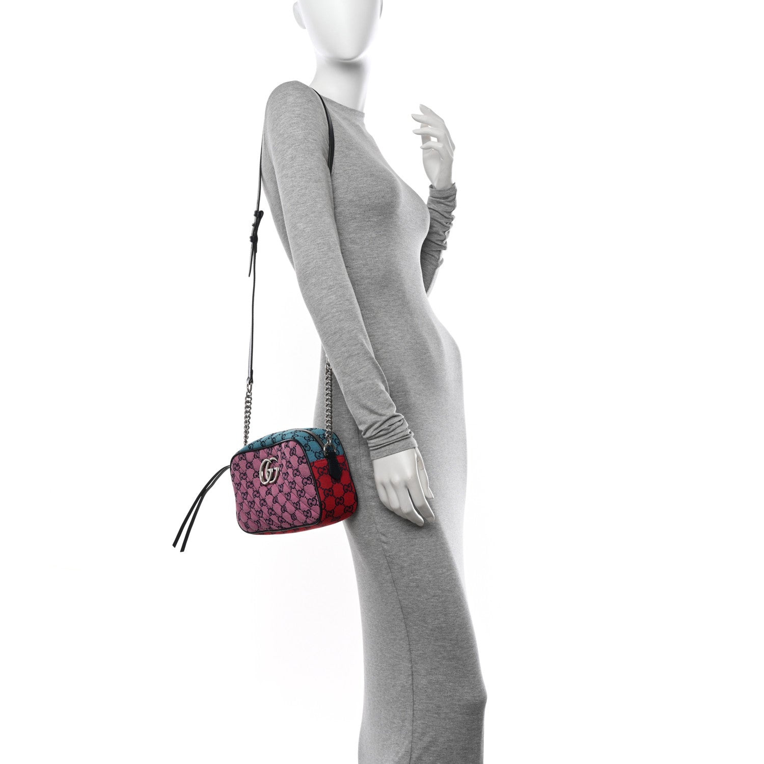 Gucci Monogram Multicolor Matelasse Diagonal Small GG Marmont Chain Shoulder Bag Pink Blue Green Red Light Blue 2 of 10