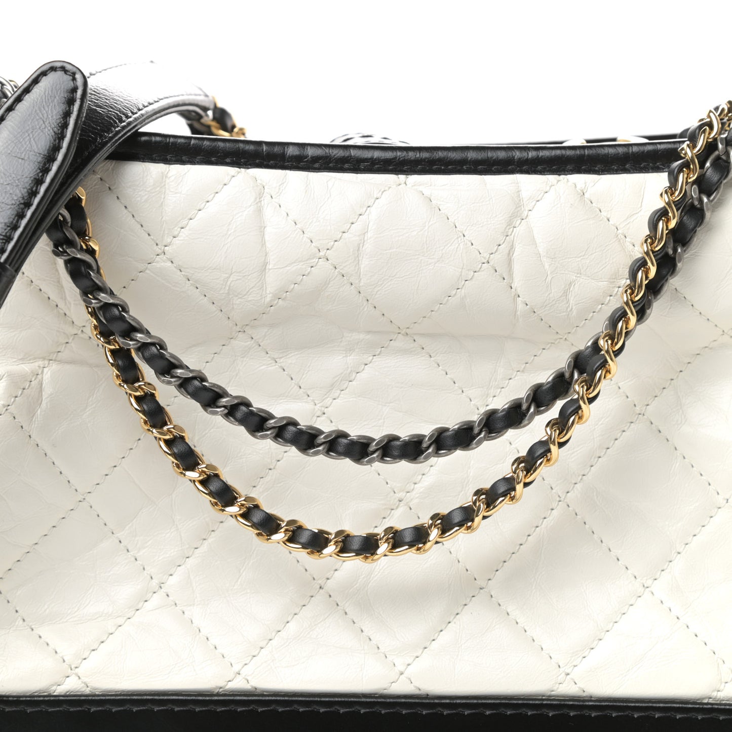 Aged Calfskin Quilted Medium Gabrielle Hobo Black White