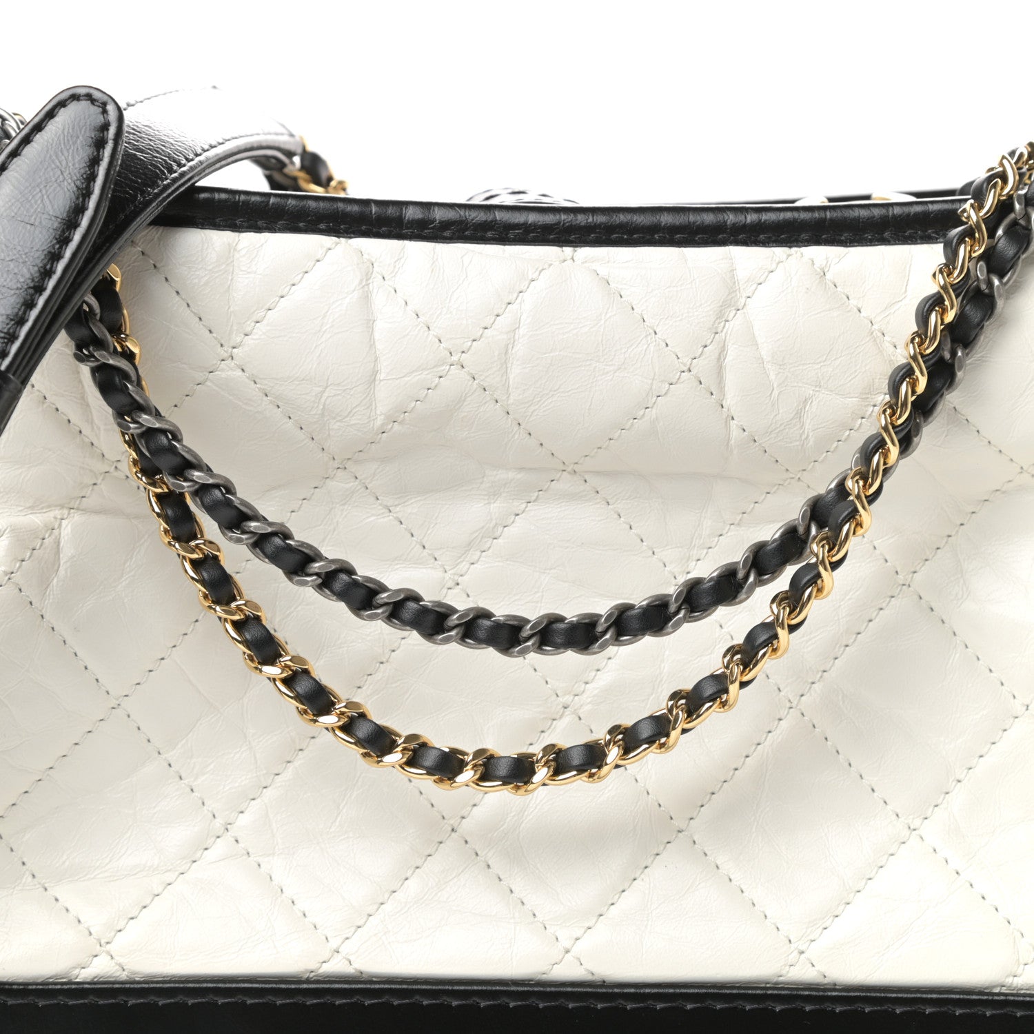Chanel Aged Calfskin Quilted Medium Gabrielle Hobo Black White 10 of 11