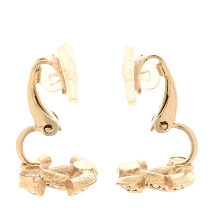 Chanel Metal Pearl Enamel CC Clip On Earrings Gold Pink 3 of 5