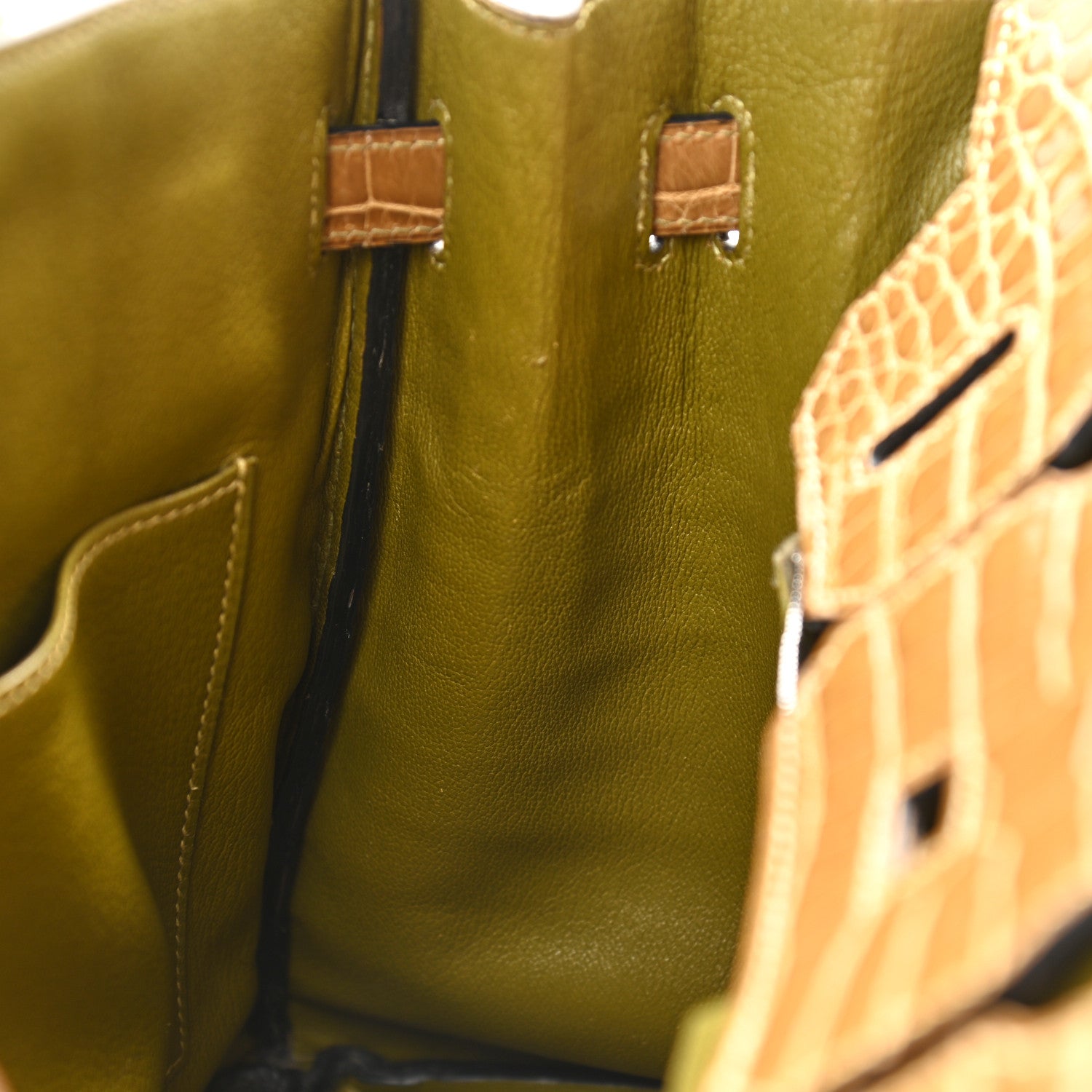 Hermes Shiny Porosus Crocodile Birkin 30 Ficelle Chartreuse 20 of 42