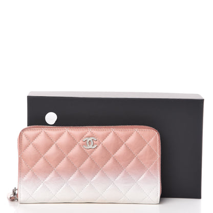 Chanel Ombre Patent Calfskin Quilted Large Gusset Zip Around Wallet Pink White 18 of 18