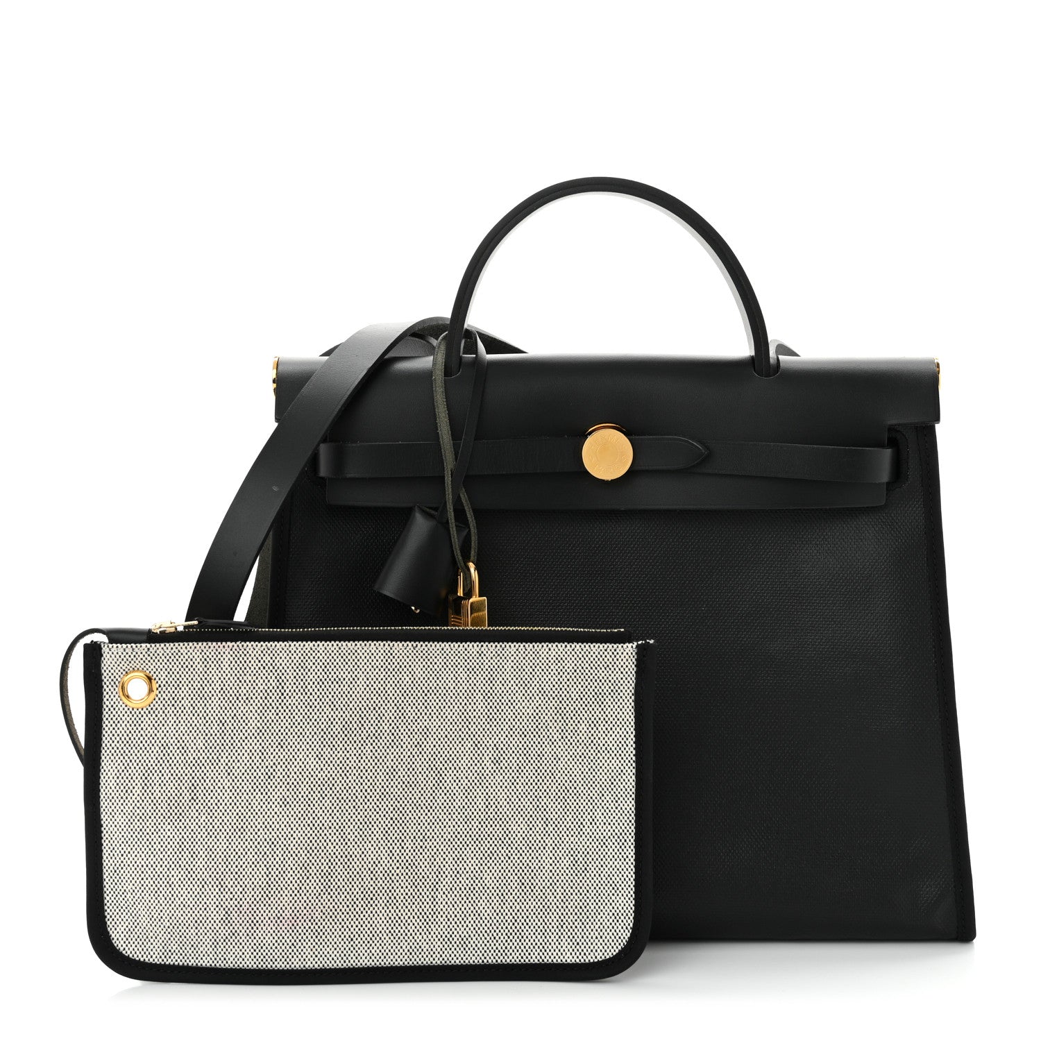 Hermes Toile H Berline Vache Hunter Herbag Zip PM 31 Black Ecru 3 of 12