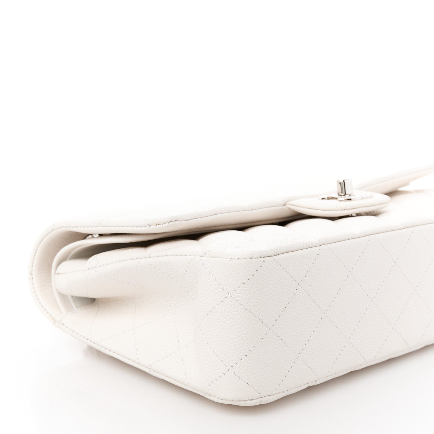 Caviar Quilted Medium Double Flap White
