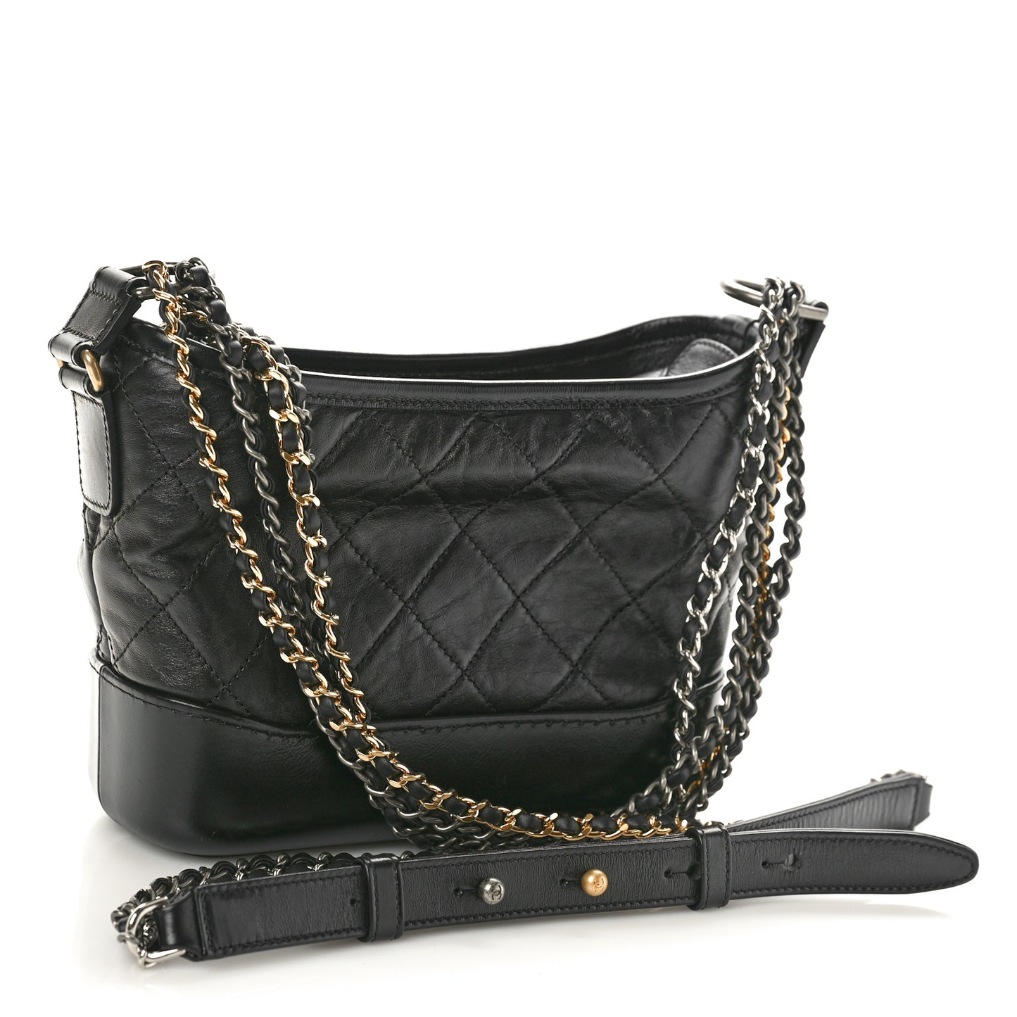 Aged Calfskin Quilted Small Gabrielle Hobo Black
