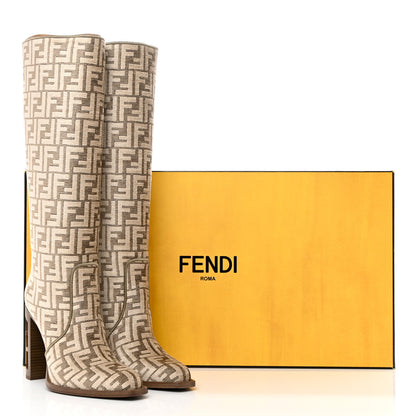 Fendi Chenille Jacquard FF 110mm Cut Baguette Knee Boots 40 Tortora Nuvola 9 of 9