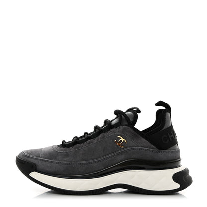 Chanel Suede Calfskin Nylon Grosgrain CC Sneakers 37.5 Grey 1 of 9