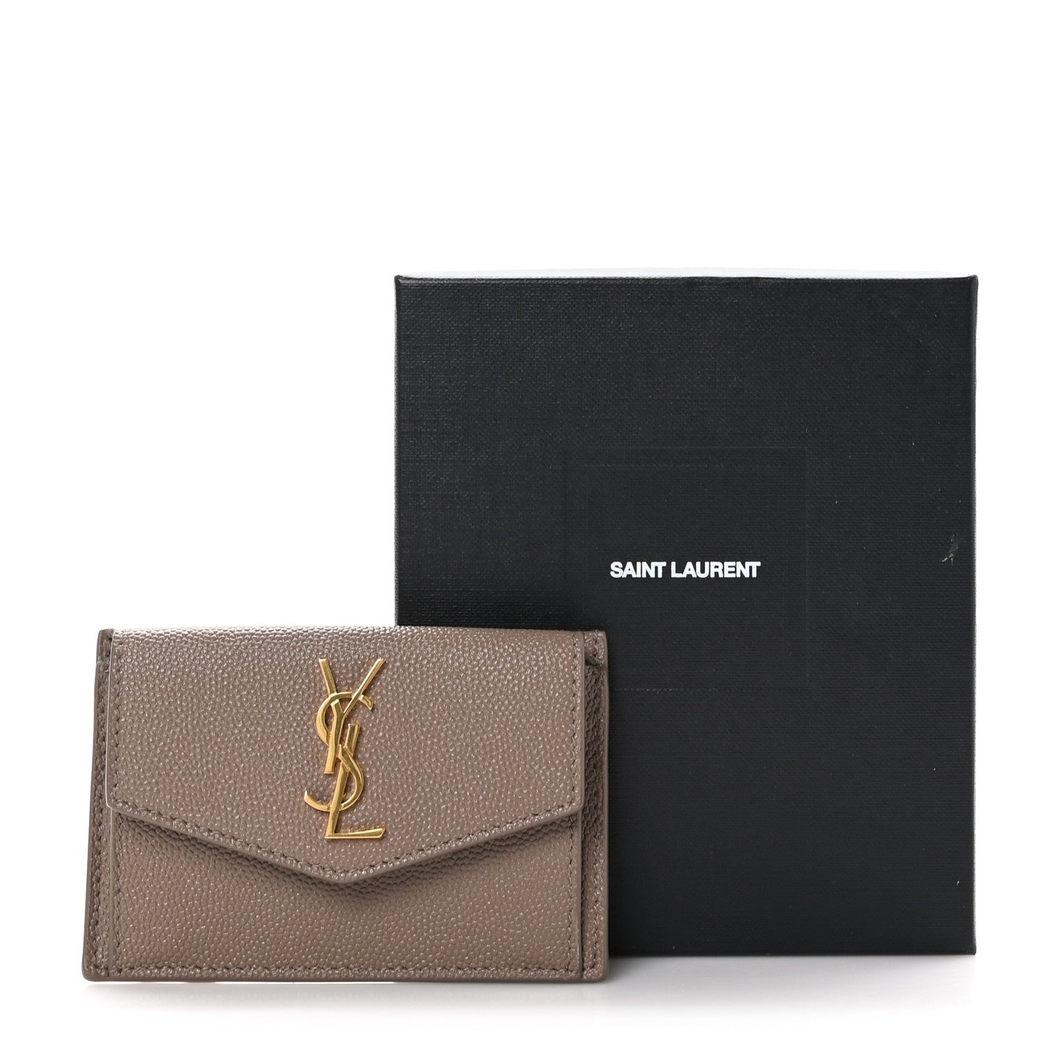 Saint Laurent Grain De Poudre Uptown Monogram Card Case Dark Beige 9 of 9