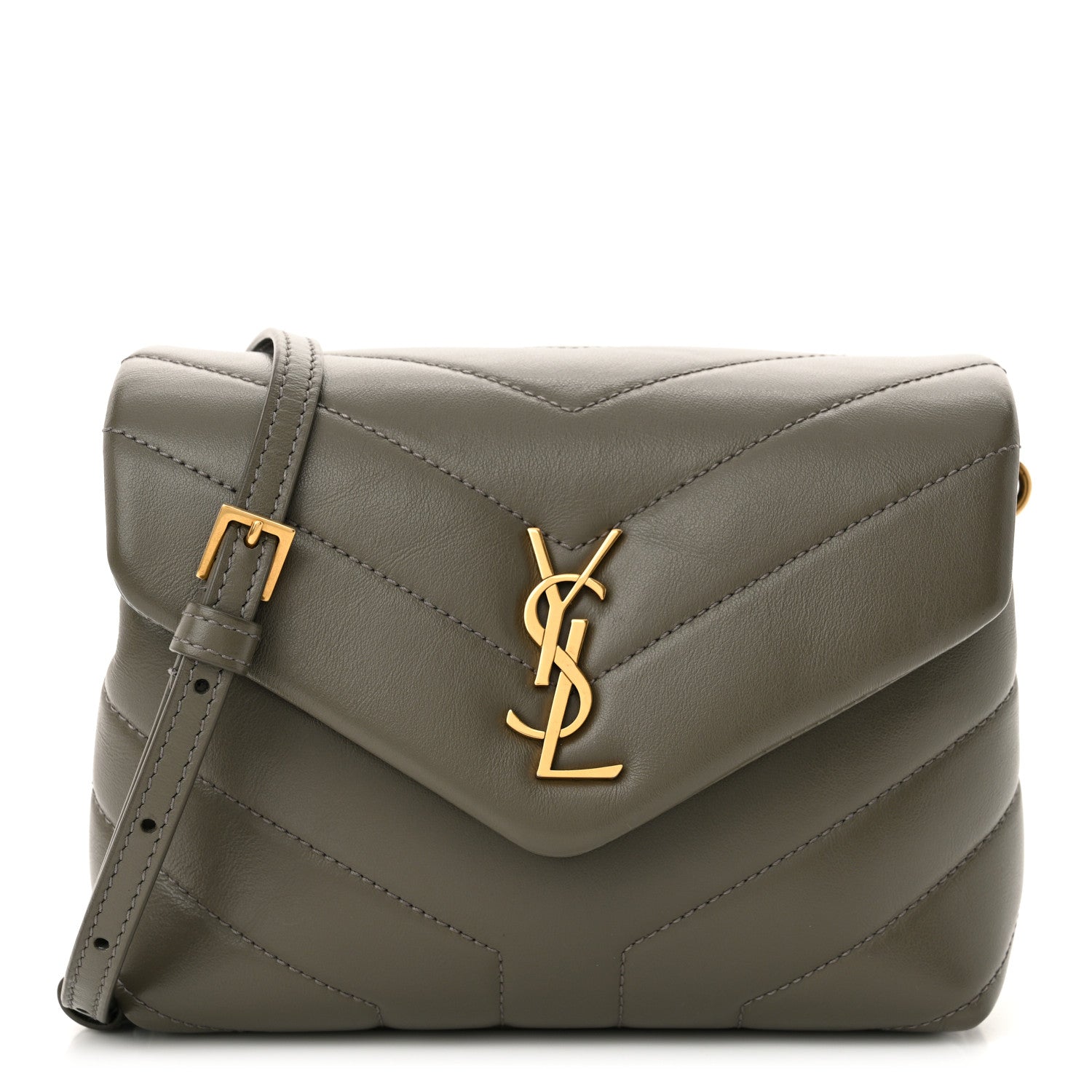 Saint Laurent Calfskin Y Quilted Monogram Toy Loulou Crossbody Bag Grey Kaki 1 of 11