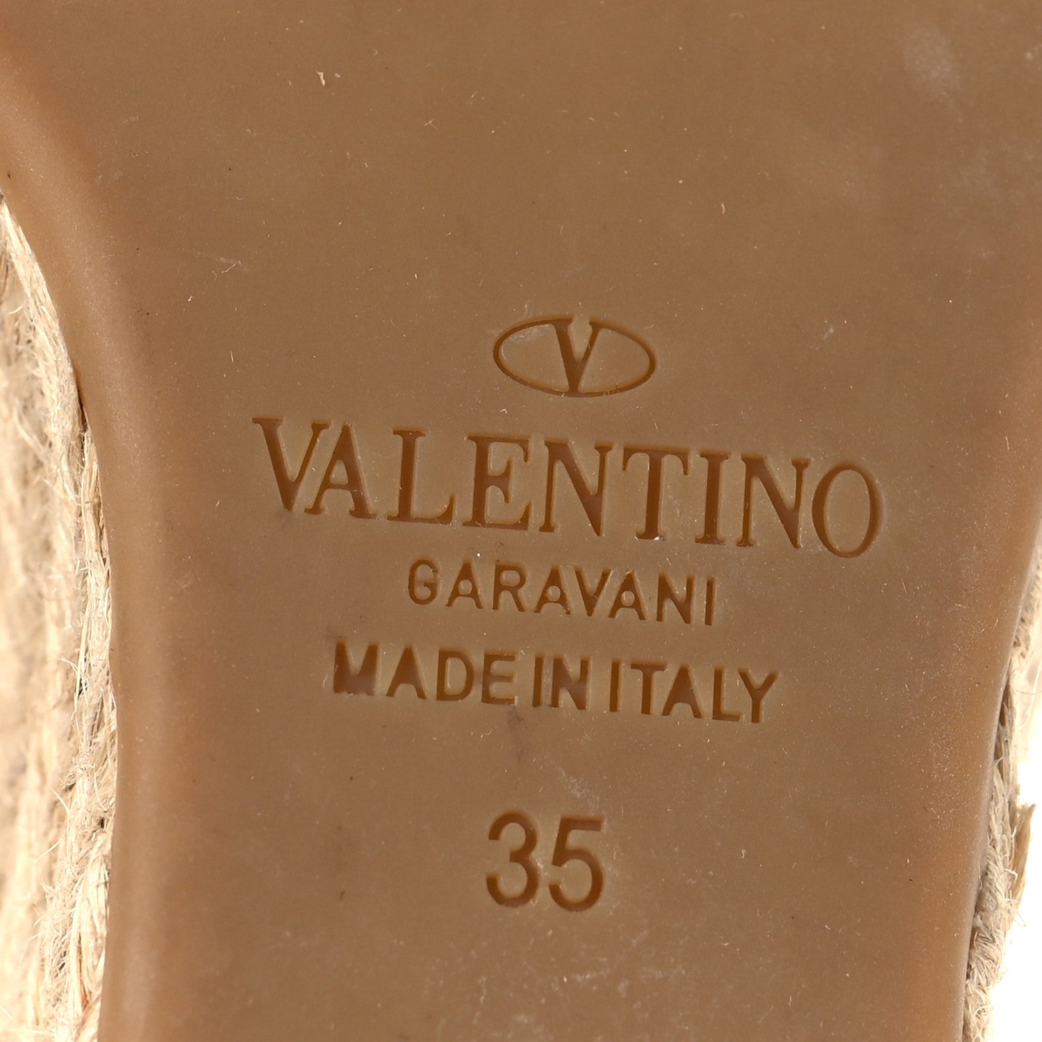Valentino Garavani Grained Calfskin Rockstud Ankle Strap Espadrille 15/105mm Wedge Sandals 35 Poudre Natural 7 of 9