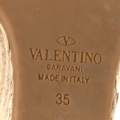 Valentino Garavani Grained Calfskin Rockstud Ankle Strap Espadrille 15/105mm Wedge Sandals 35 Poudre Natural 7 of 9