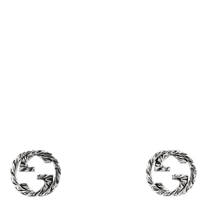 Gucci Sterling Silver Textured Interlocking G Stud Earrings 1 of 4