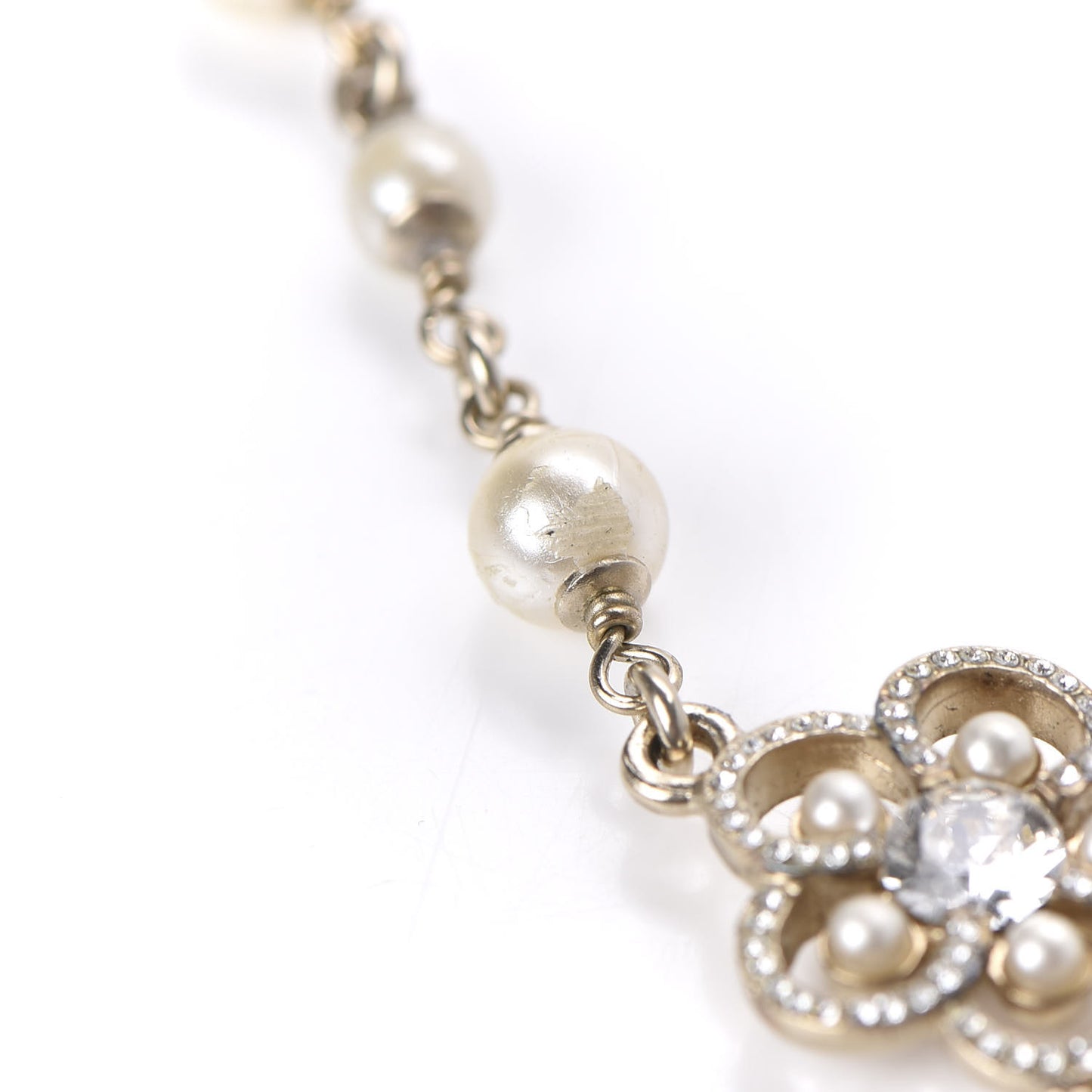 Pearl Crystal Flower CC Necklace Gold
