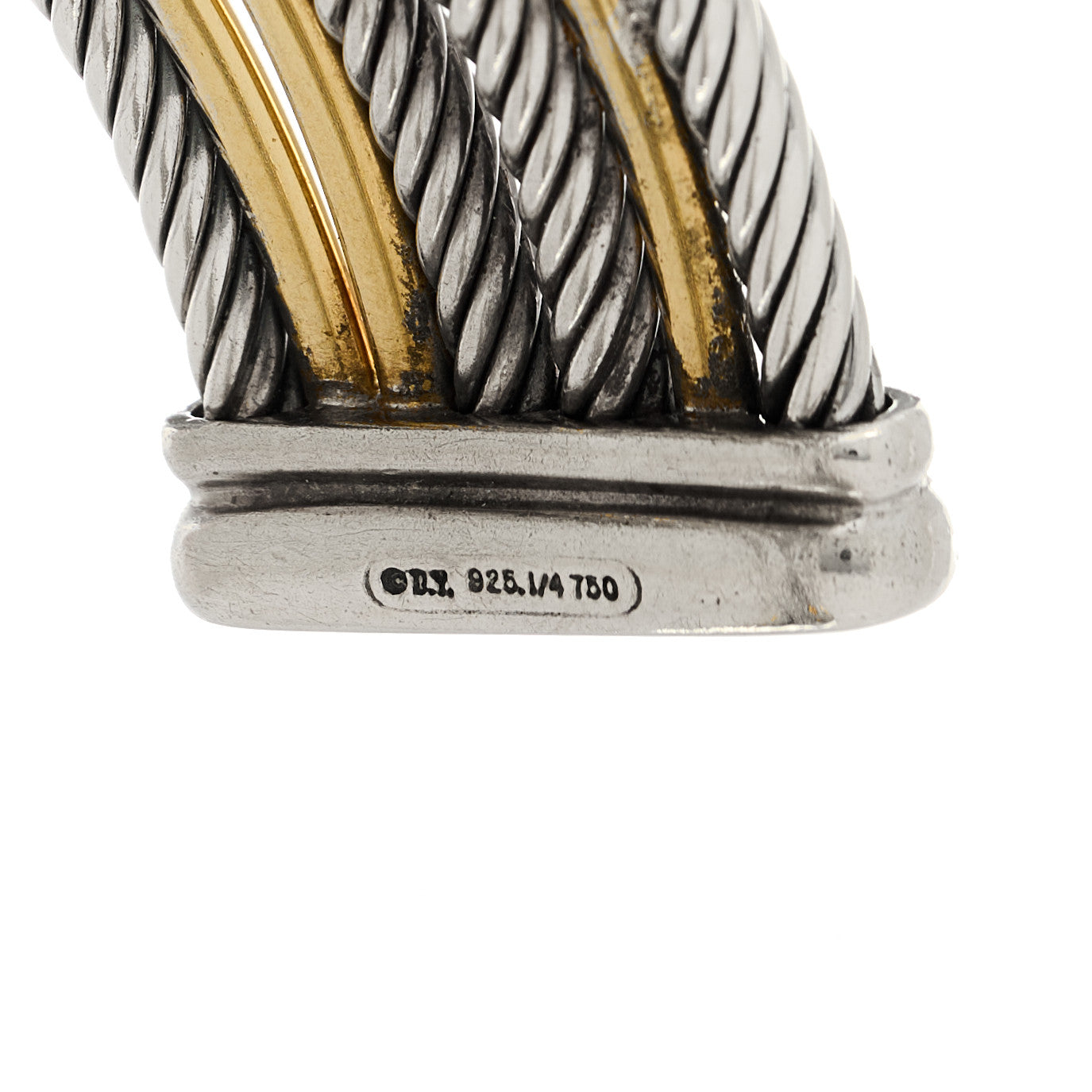 David Yurman Sterling Silver 18K Yellow Gold 21mm Four Row Crossover Cuff Bracelet 4 of 4